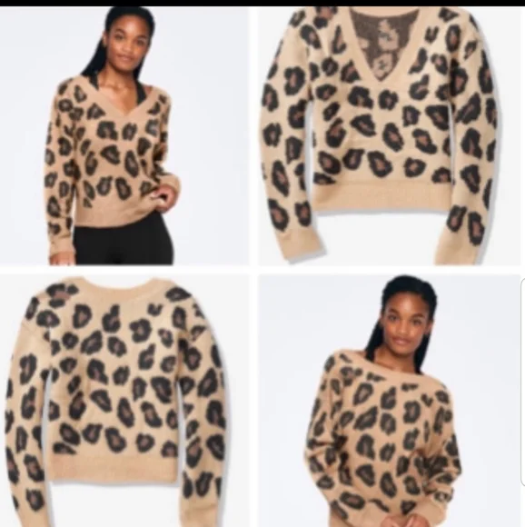 SOLD! Victoria’s Secret Pink Fuzzy Leopard Print Sweater - Picture 3 of 11